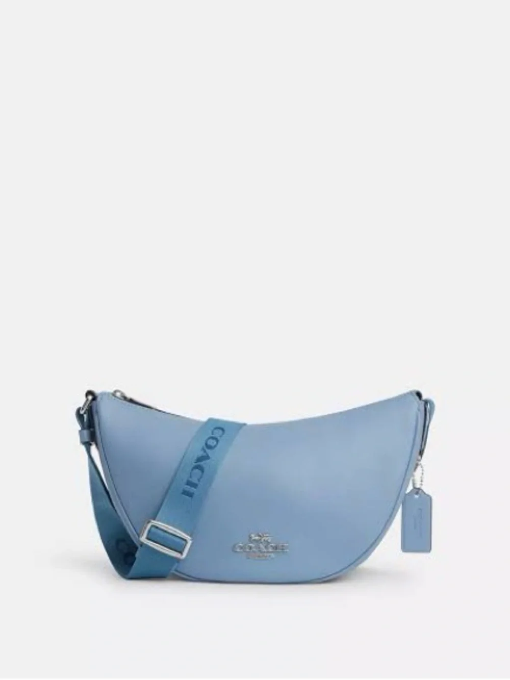 Coach Pace Cornflower Blue Hobo Bag Logo Strap Crossbody Silver HW EUC CT644